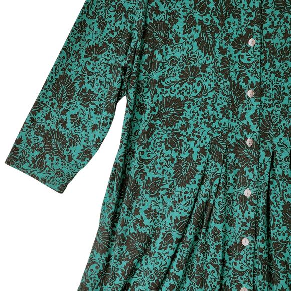J Jill Midi Dress sz L Women Floral Hunter Green Long Sleeve Cottagecore Prairie - Picture 8 of 16